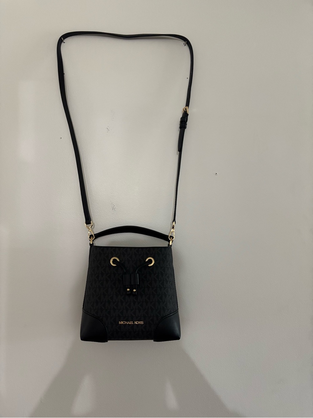 Michael Kors Black Logo Drawstring Bucket Crossbody